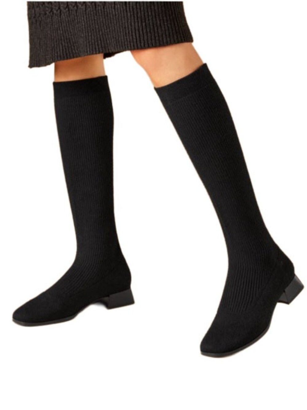 Vivaia Tara Pro Knee-Sock Boots 39.5 • Black Square Toe • Water Repellent Wool - Picture 2 of 5
